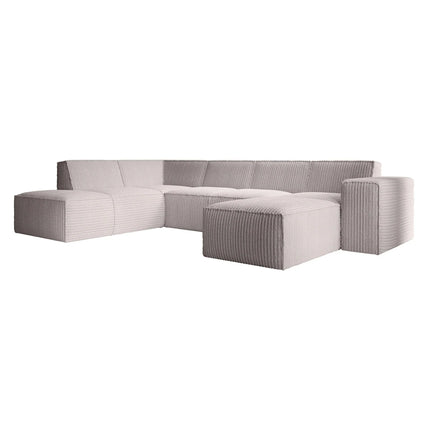 UNICORN Corner sofa 5-seater with chaise longue Fluffy ribbed fabric beige Width 334 cm Height 79 cm Depth 216 cm