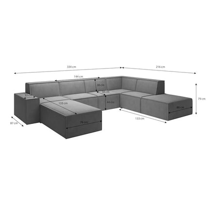 UNICORN 5-seater corner sofa with chaise longue Rib fabric beige grey