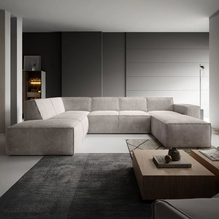 UNICORN 5-seater corner sofa with chaise longue Rib fabric beige grey