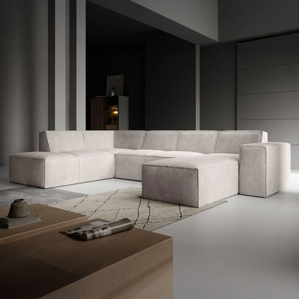 UNICORN 5-seater corner sofa with chaise longue Rib fabric beige grey