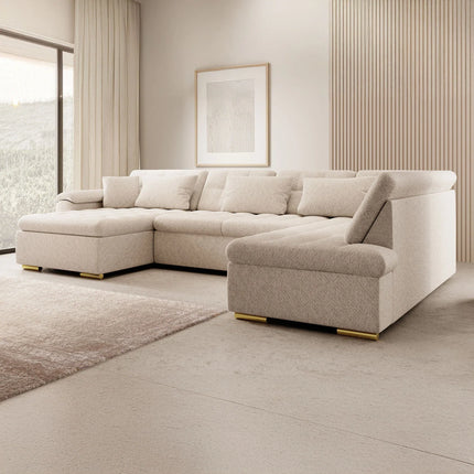 UNICORN Corner sofa 5-seater with chaise longue Teddy fabric beige