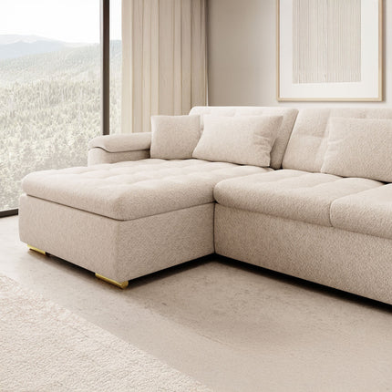 UNICORN Corner sofa 5-seater with chaise longue Teddy fabric beige