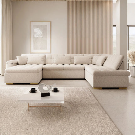 UNICORN Corner sofa 5-seater with chaise longue Teddy fabric beige