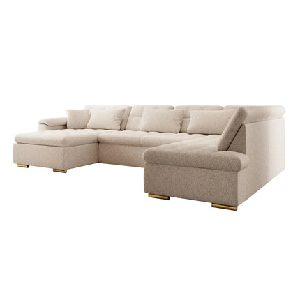 UNICORN Corner sofa 5-seater with chaise longue Teddy fabric beige Width 350 cm Height 76 cm Depth 205 cm Seat height 41 cm Seat depth 64 cm