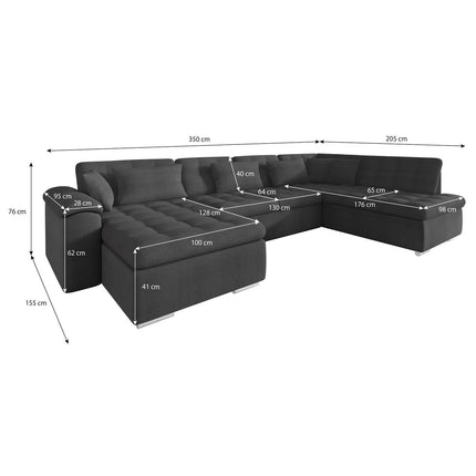 UNICORN Corner sofa 5-seater with chaise longue Velvet black Grey