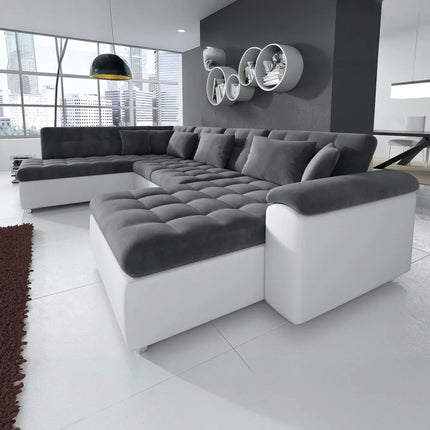 UNICORN Corner sofa 5-seater with chaise longue Velvet black Grey