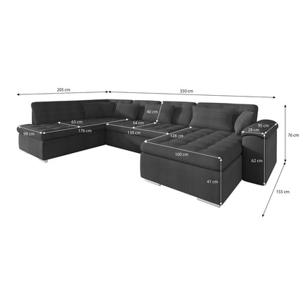 UNICORN Corner sofa 5-seater with chaise longue Velvet black Grey
