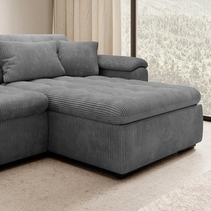 UNICORN 5-seater corner sofa with chaise longue Rib fabric dark grey beige brown