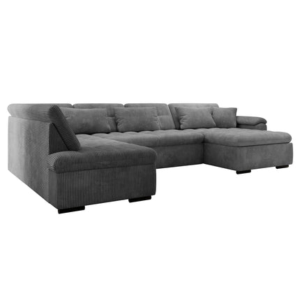 UNICORN 5-seater corner sofa with chaise longue, ribbed fabric brown grey beige