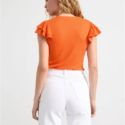 UNICORN Women's shirt with ruffled sleeves orange black light blue xs s m l