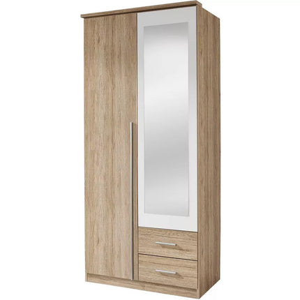 UNICORN Wardrobe oak brown white with mirror Width 91 cm Depth 56 cm Height 199 cm