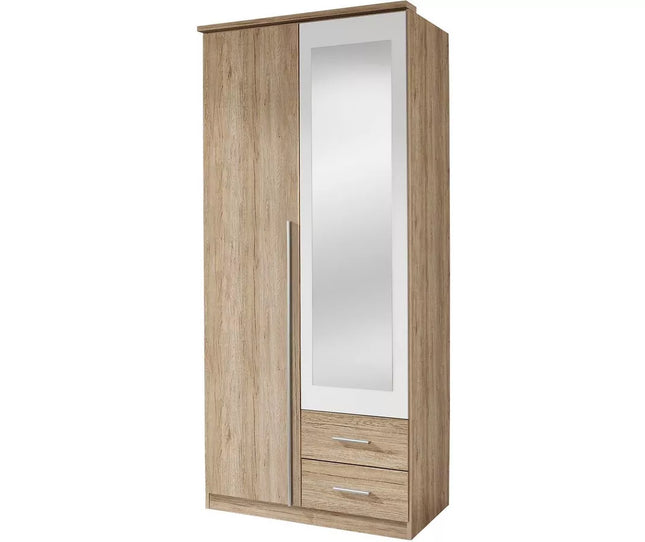UNICORN Wardrobe oak brown white with mirror Width 91 cm Depth 56 cm Height 199 cm