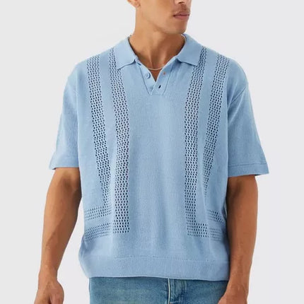 UNICORN Men's polo shirt ribbed sweater pattern light blue xs s m l xl
