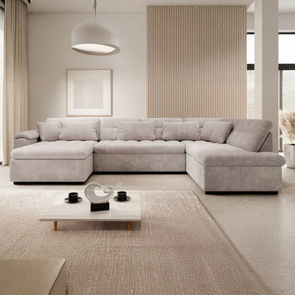 UNICORN 5-seater corner sofa with chaise longue Rib fabric beige brown grey