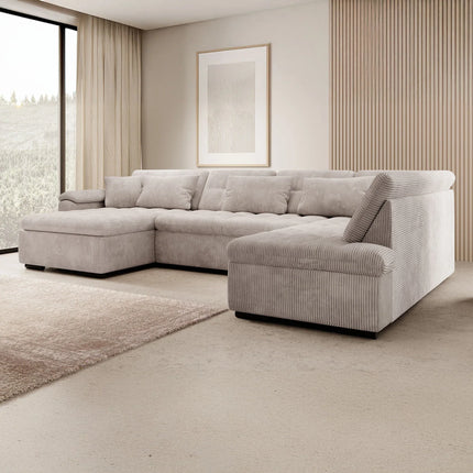 UNICORN 5-seater corner sofa with chaise longue Rib fabric beige brown grey