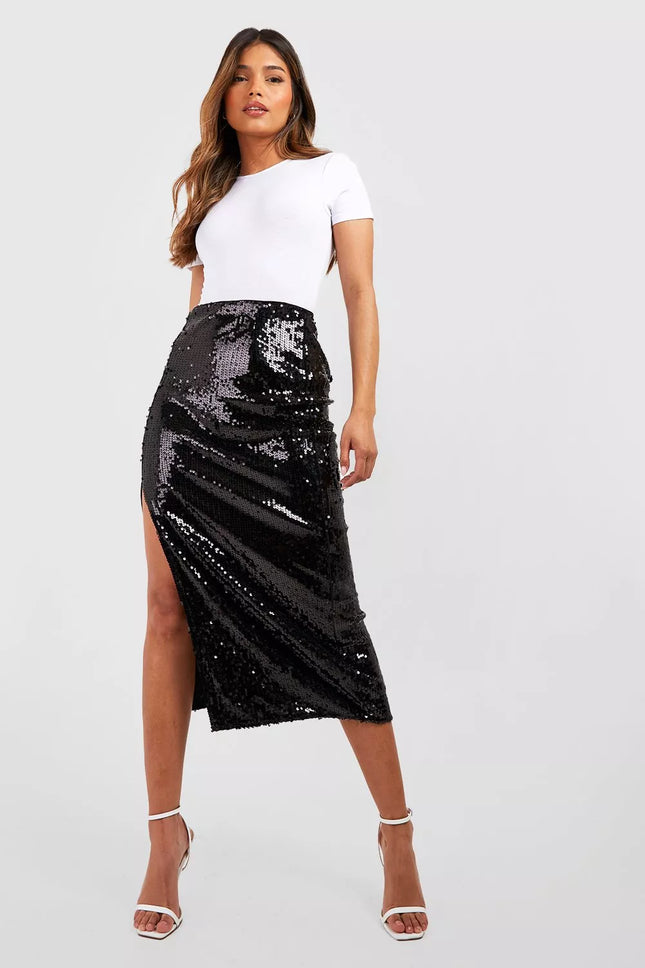 UNICORN Women's long glitter skirt black xs s m l xl xxl