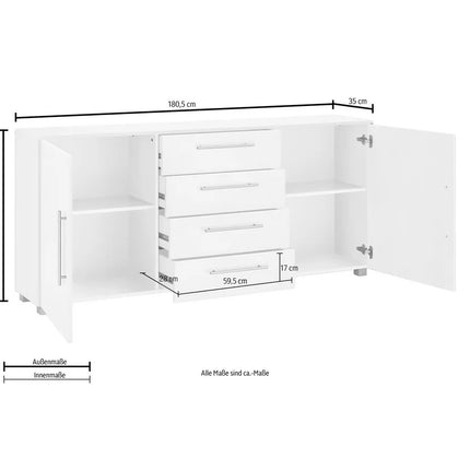UNICORN Sideboard wall unit modern brown white Width 180.5 cm Depth 35 cm Height 81.4 cm