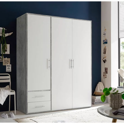 UNICORN Wardrobe modern white oak brown gray Width 155 cm Depth 60 cm Height 195 cm