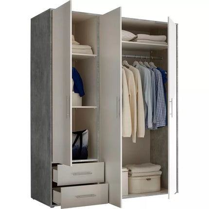 UNICORN Wardrobe modern white oak brown gray Width 155 cm Depth 60 cm Height 195 cm