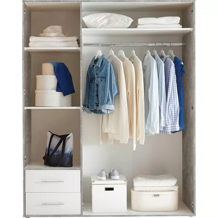 UNICORN Wardrobe modern white oak brown gray Width 155 cm Depth 60 cm Height 195 cm