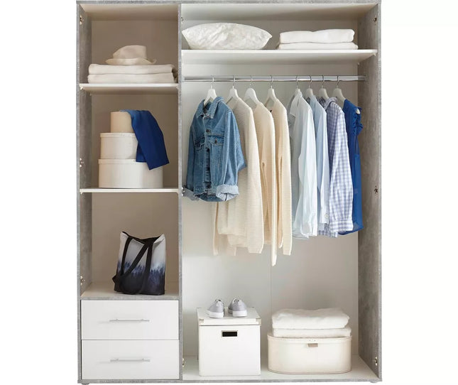 UNICORN Wardrobe modern white oak brown gray Width 155 cm Depth 60 cm Height 195 cm