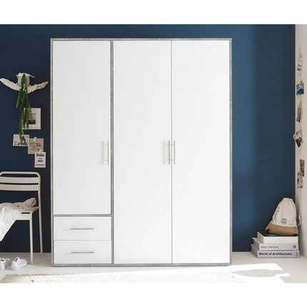 UNICORN Wardrobe modern white oak brown gray Width 155 cm Depth 60 cm Height 195 cm