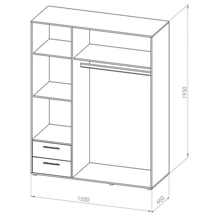 UNICORN Wardrobe modern white oak brown gray Width 155 cm Depth 60 cm Height 195 cm