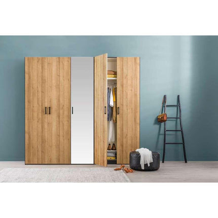 UNICORN Wardrobe country oak brown with mirror Width 252.8 cm Depth 65 cm Height 236 cm