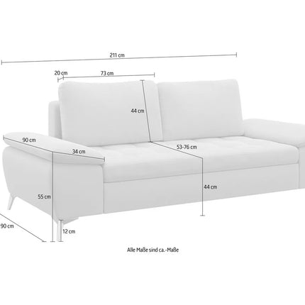 UNICORN Two-seater sofa blue beige gray dark gray silver brown Width 211 cm Depth 90 cm Height 85 cm Seat height 44 cm