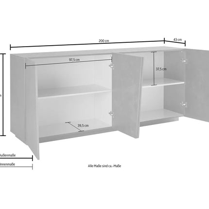 UNICORN Sideboard wall unit modern cement look gray high-gloss white Width 200 cm Depth 43 Height 86 cm
