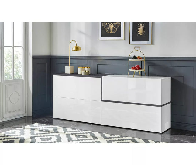 UNICORN Sideboard wall unit modern high-gloss white Width 210 cm Depth 40 cm Height 86 cm
