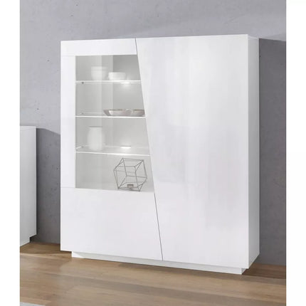 UNICORN Sideboard wall unit modern high-gloss white cement look dark gray with glass Width 146 cm Length 120 cm Depth 43 cm