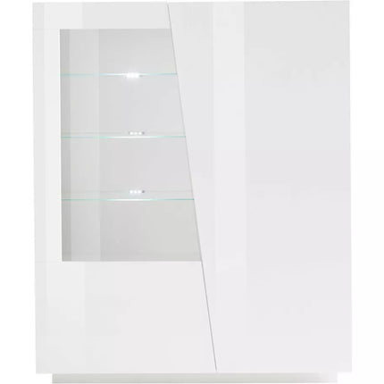UNICORN Sideboard wall unit modern high-gloss white cement look dark gray with glass Width 146 cm Length 120 cm Depth 43 cm