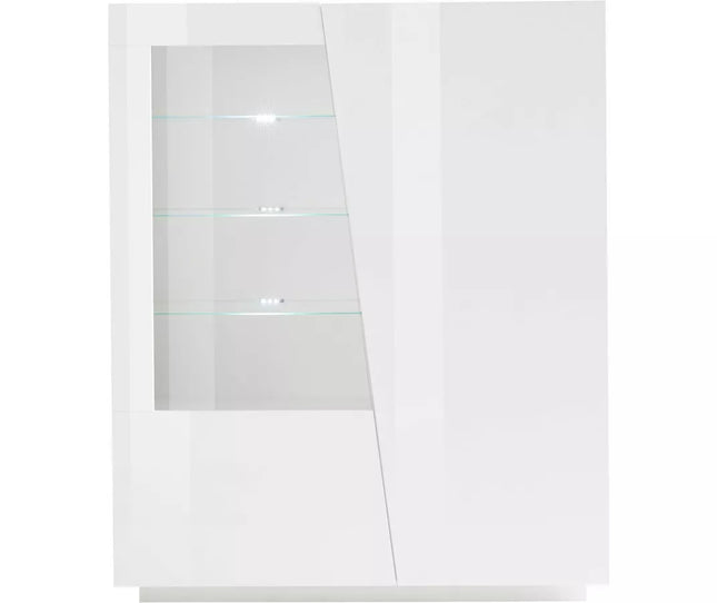 UNICORN Sideboard wall unit modern high-gloss white cement look dark gray with glass Width 146 cm Length 120 cm Depth 43 cm