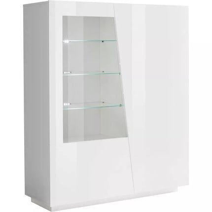 UNICORN Sideboard wall unit modern high-gloss white cement look dark gray with glass Width 146 cm Length 120 cm Depth 43 cm