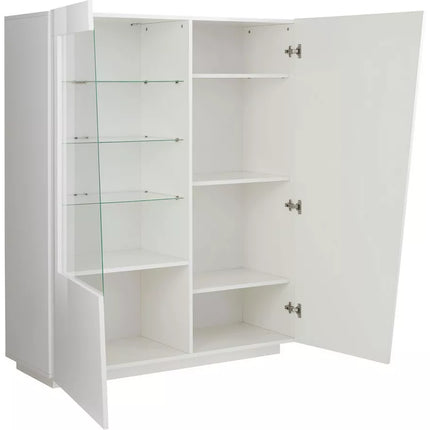 UNICORN Sideboard wall unit modern high-gloss white cement look dark gray with glass Width 146 cm Length 120 cm Depth 43 cm