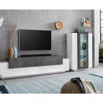 TV meubel wandmeubel hoogglans wit grijs bruin donkergrijs Breedte 200 cm Diepte 45 cm Hoogte 51,6 cm