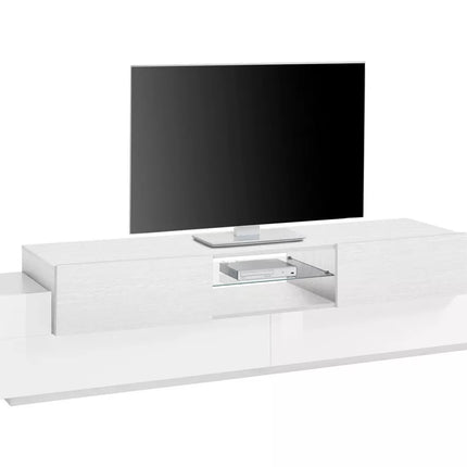 UNICORN TV furniture wall unit high-gloss white with glass top Width 220 cm Depth 45 cm Height 51 cm