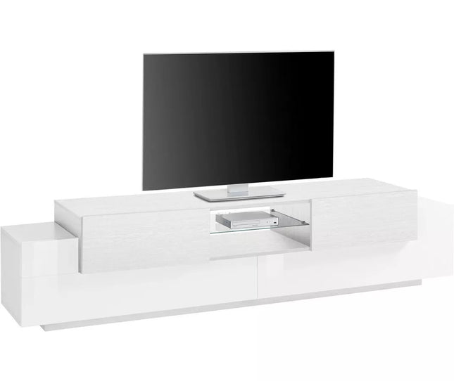 UNICORN TV furniture wall unit high-gloss white with glass top Width 220 cm Depth 45 cm Height 51 cm