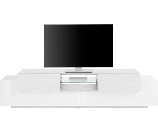 UNICORN TV furniture wall unit high-gloss white with glass top Width 220 cm Depth 45 cm Height 51 cm