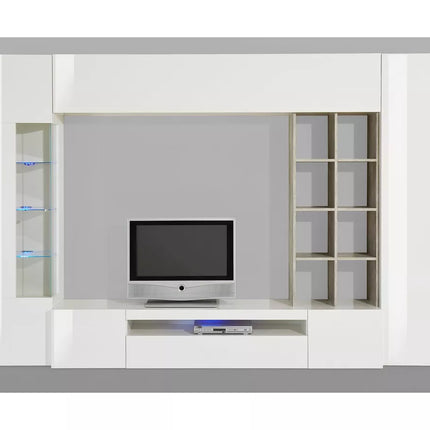 UNICORN TV stand wall unit high-gloss white with mood lighting (set of 5)