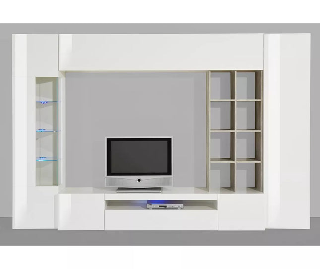 UNICORN TV stand wall unit high-gloss white with mood lighting (set of 5)