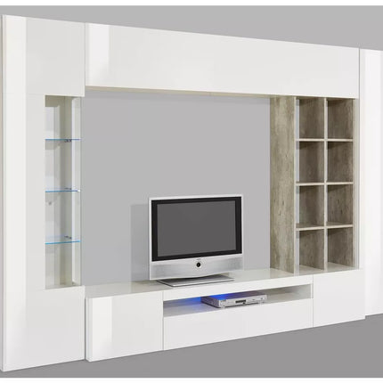 UNICORN TV stand wall unit high-gloss white with mood lighting (set of 5)