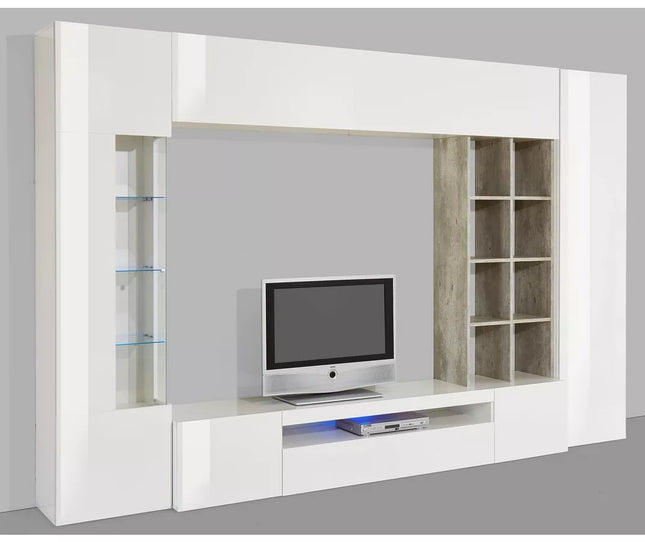UNICORN TV stand wall unit high-gloss white with mood lighting (set of 5)