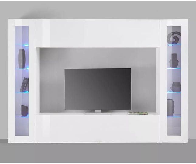 UNICORN TV furniture wall unit high-gloss white with mood lighting Width 260 cm Depth 30 cm Height 180 cm