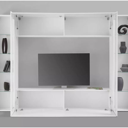 UNICORN TV furniture wall unit high-gloss white with mood lighting Width 260 cm Depth 30 cm Height 180 cm