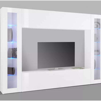 UNICORN TV furniture wall unit high-gloss white with mood lighting Width 260 cm Depth 30 cm Height 180 cm