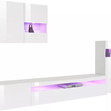 UNICORN TV furniture wall unit high-gloss white (set of 4) with mood lighting Width 200 cm