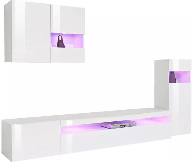 UNICORN TV furniture wall unit high-gloss white (set of 4) with mood lighting Width 200 cm