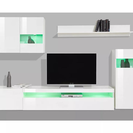 UNICORN TV furniture wall unit high-gloss white (set of 4) with mood lighting Width 200 cm